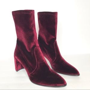 Stuart Weitzman Burgundy Velvet Pointed Toe Ankle Boots 10 M